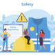 Eine Illustration mit mehreren Symbolen für Sicherheit. Dazu das englische Wort für Sicherheit